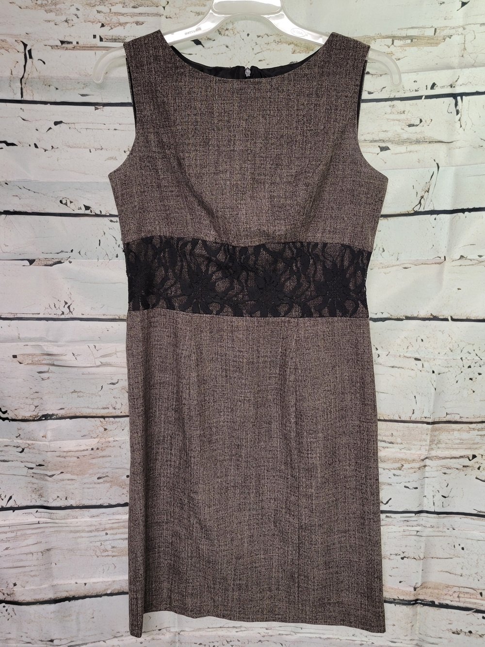 AA Studio Size 8 Sheath Dress Brown Black Lace Waist Career Office
